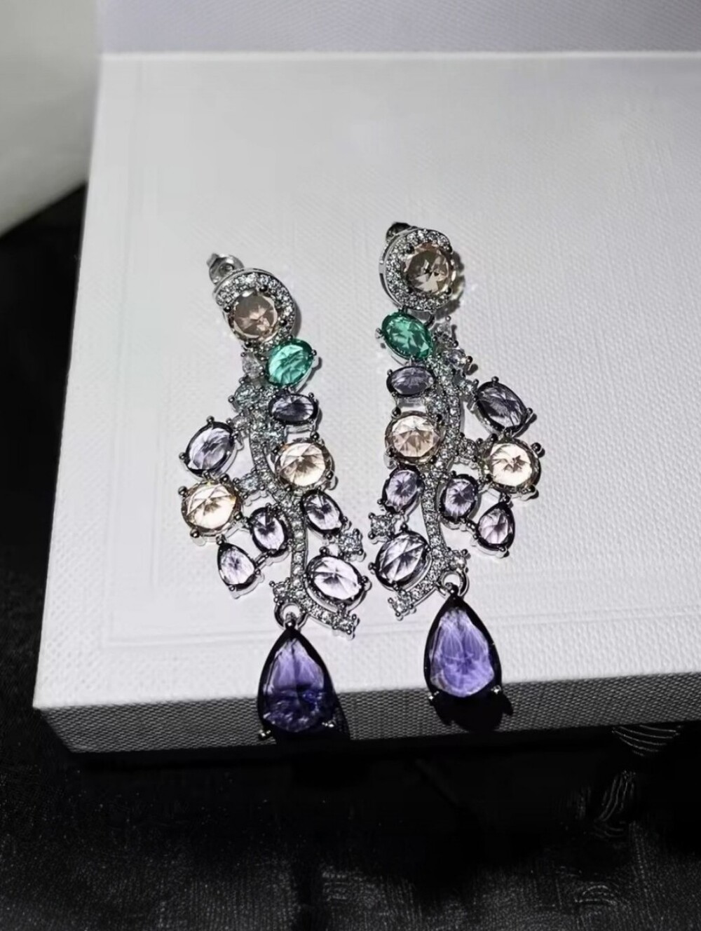 Multicolor CZ Teardrop Drop Earrings Sparkly Statement Jewelry S925 Silver Post